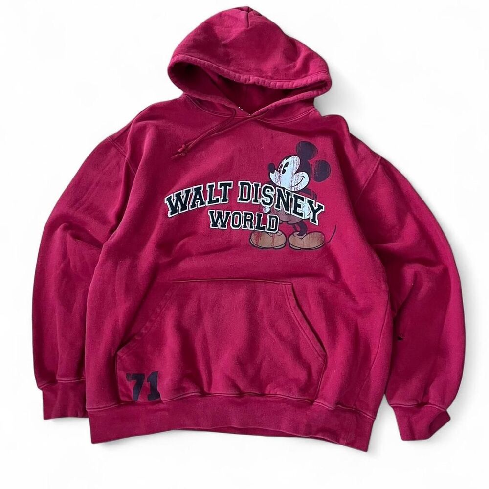 Vintage embroidered Disney Men's Red and Burgundy Hoodie